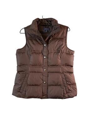 Lands' End Women's Brown Down Puffer Vest Snap Button Quilted Size S